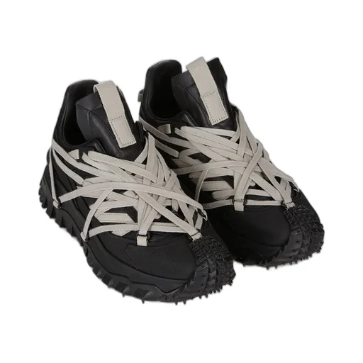 Moncler + Rick Owens Trailgrip Megalace® In Black Mediumweight Full Grain Calf Leather