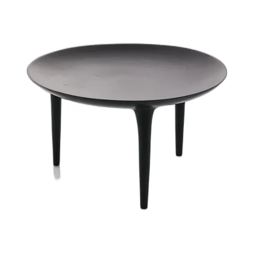 Rick Owens Brazier In Black Bronze Is A Round Shaped Three Legged Table With Polished Surface.