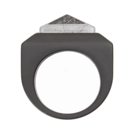 Rick Owens Crystal Pyramid Ring In Black Brass And Rock Crystal
