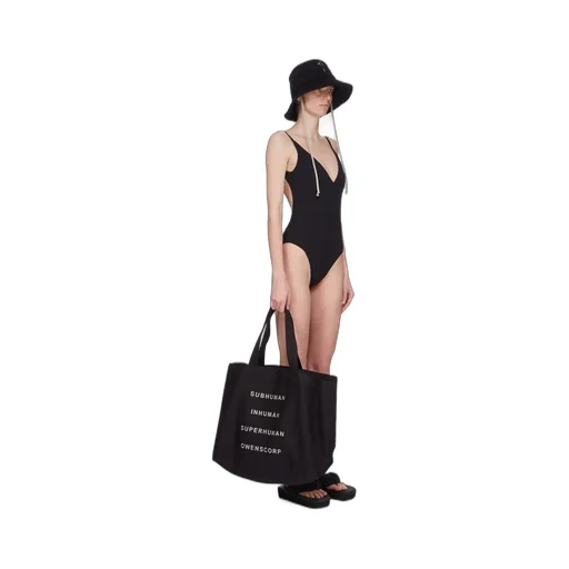 Rick Owens Beach Bag In Black/Pearl Heavy Cotton Canvas