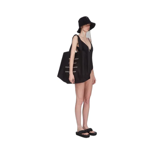 Rick Owens Beach Bag In Black/Pearl Heavy Cotton Canvas