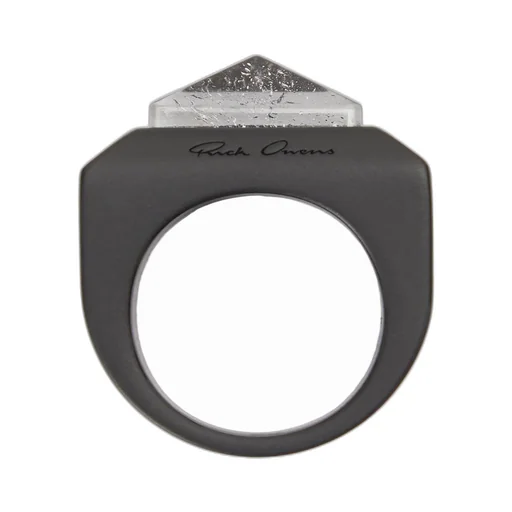 Rick Owens Crystal Pyramid Ring In Black Brass And Rock Crystal