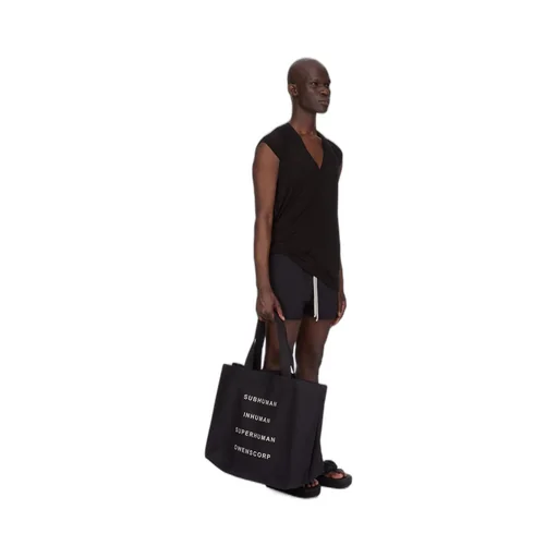 Rick Owens Beach Bag In Black/Pearl Heavy Cotton Canvas
