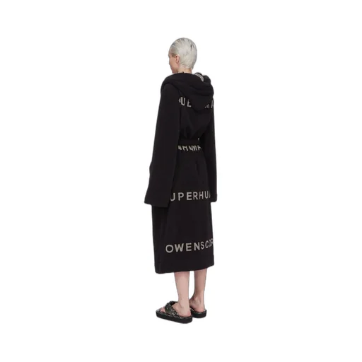Rick Owens Beach Robe In Black/Pearl Heavy Cotton Terry