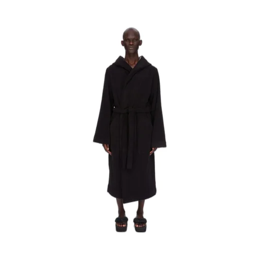 Rick Owens Beach Robe In Black/Pearl Heavy Cotton Terry