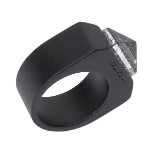 Rick Owens Crystal Pyramid Ring In Black Brass And Rock Crystal