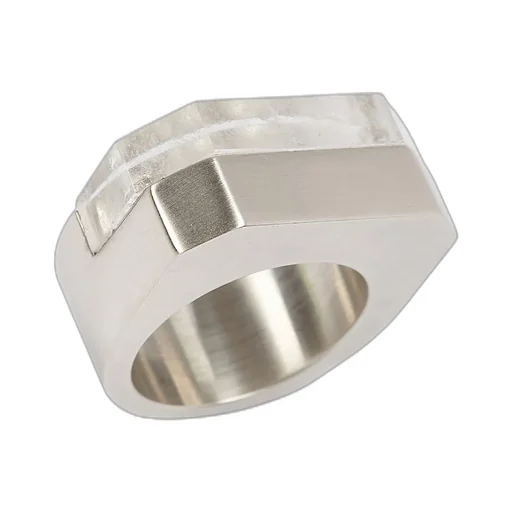 Rick Owens Double Crystal Ring In Palladio Brass And Hematite Stone