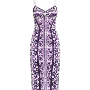 Majolica-Print Midi Dress