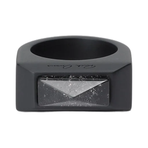 Rick Owens Crystal Pyramid Ring In Black Brass And Rock Crystal
