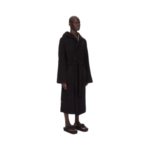 Rick Owens Beach Robe In Black/Pearl Heavy Cotton Terry