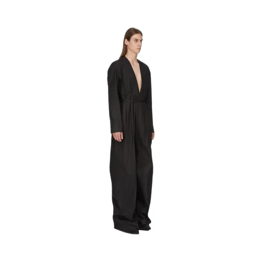 Rick Owens Temple Ls Flightsuit In Black Heavy Poplin