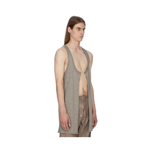 Rick Owens Temple Open Pony Tank In Grey Melange Grey Melange Jersey