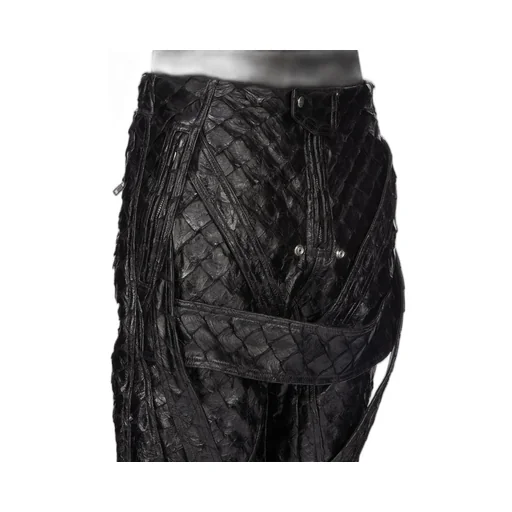 Rick Owens Temple Megastrapped Motopants In Black Glossy Pirarucu