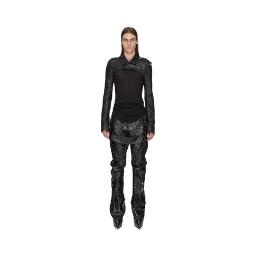 Rick Owens Temple Megastrapped Motopants In Black Glossy Pirarucu