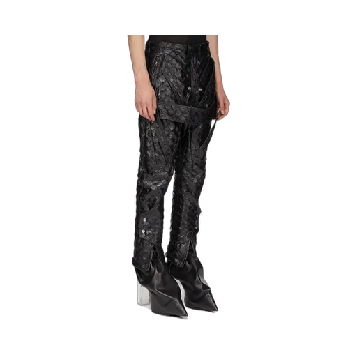 Rick Owens Temple Megastrapped Motopants In Black Glossy Pirarucu