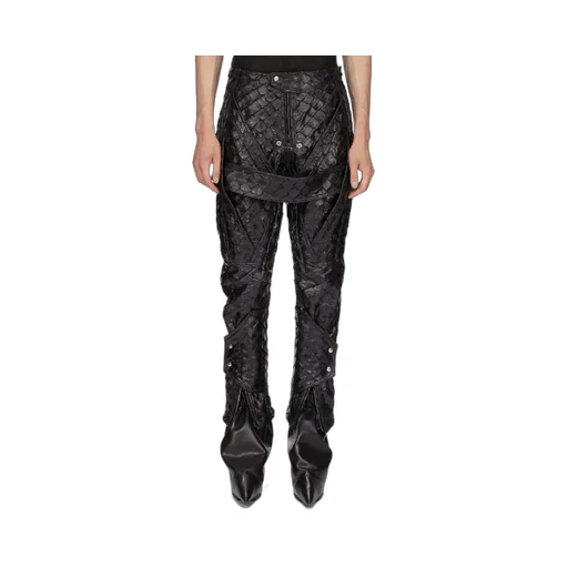 Rick Owens Temple Megastrapped Motopants In Black Glossy Pirarucu