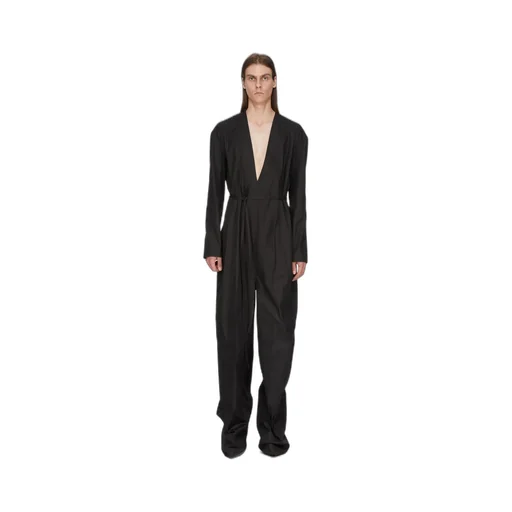 Rick Owens Temple Ls Flightsuit In Black Heavy Poplin