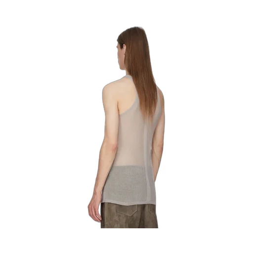 Rick Owens Temple Knit Tank In Pearl Ribbed Lightweight Cashmere Knit