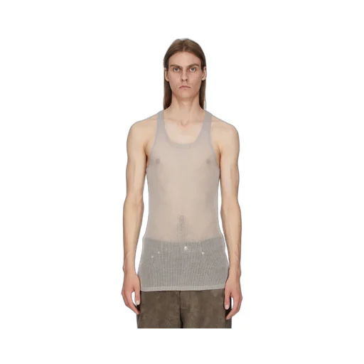 Rick Owens Temple Knit Tank In Pearl Ribbed Lightweight Cashmere Knit
