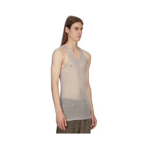 Rick Owens Temple Knit Tank In Pearl Ribbed Lightweight Cashmere Knit