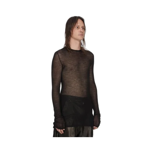 Rick Owens Temple Knit Dennis Top In Black Ribbed Lightweight Cashmere Knit