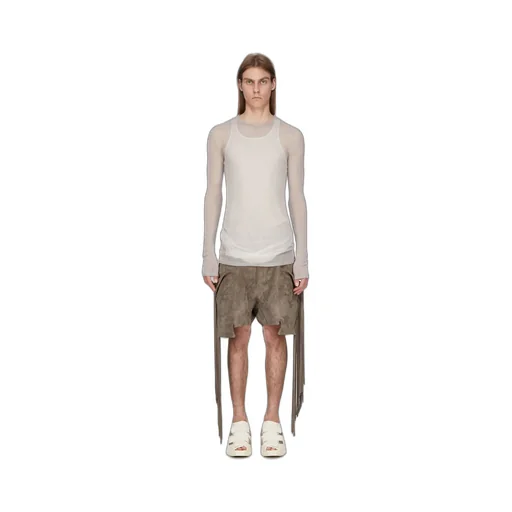 Rick Owens Temple Knit Dennis Top In Pearl Ribbed Lightweight Cashmere Knit