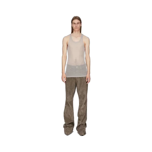 Rick Owens Temple Knit Tank In Pearl Ribbed Lightweight Cashmere Knit