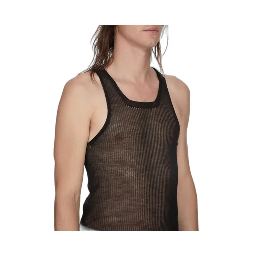 Rick Owens Temple Knit Tank In Black Ribbed Lightweight Cashmere Knit