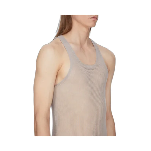 Rick Owens Temple Knit Tank In Pearl Ribbed Lightweight Cashmere Knit
