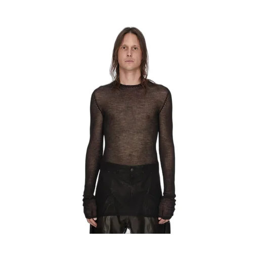 Rick Owens Temple Knit Dennis Top In Black Ribbed Lightweight Cashmere Knit