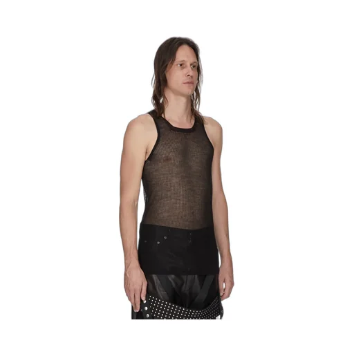Rick Owens Temple Knit Tank In Black Ribbed Lightweight Cashmere Knit