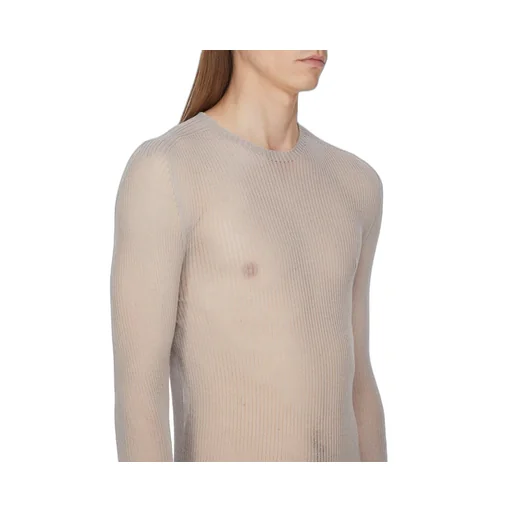 Rick Owens Temple Knit Dennis Top In Pearl Ribbed Lightweight Cashmere Knit