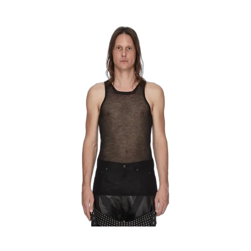 Rick Owens Temple Knit Tank In Black Ribbed Lightweight Cashmere Knit