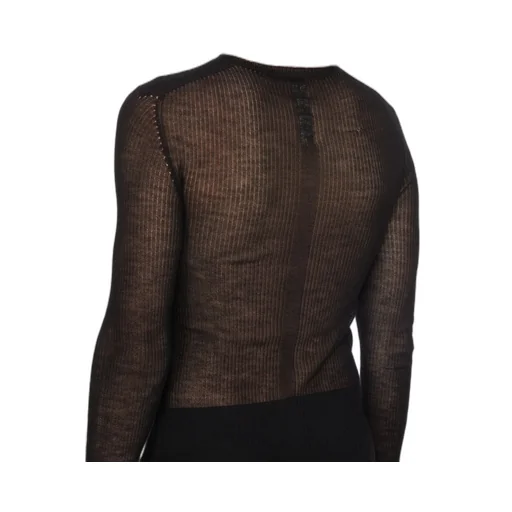 Rick Owens Temple Knit Dennis Top In Black Ribbed Lightweight Cashmere Knit