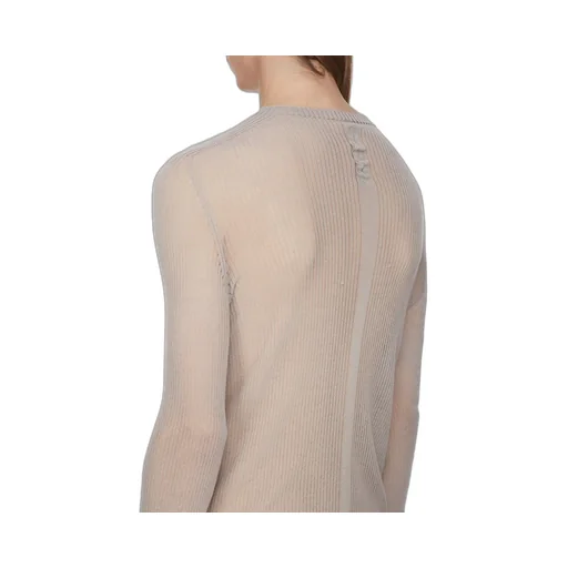 Rick Owens Temple Knit Dennis Top In Pearl Ribbed Lightweight Cashmere Knit