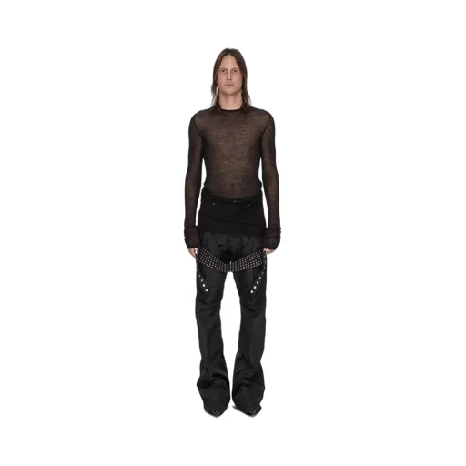 Rick Owens Temple Knit Dennis Top In Black Ribbed Lightweight Cashmere Knit