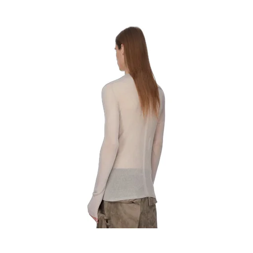 Rick Owens Temple Knit Dennis Top In Pearl Ribbed Lightweight Cashmere Knit