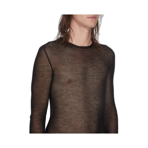 Rick Owens Temple Knit Dennis Top In Black Ribbed Lightweight Cashmere Knit