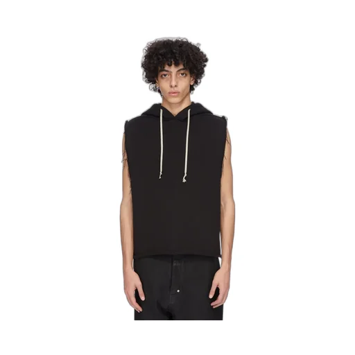 Rick Owens Concordians Runway Hooded Tunic In Black Compact Terry Jersey
