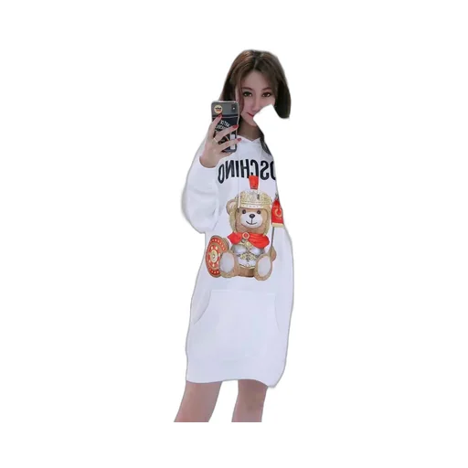 Logo Teddy Bear Printed Hooded Sweater
