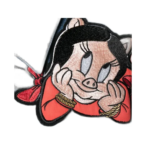 Porky Pig Embroidered Patch Denim Jacket