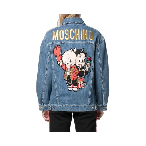 Porky Pig Embroidered Patch Denim Jacket
