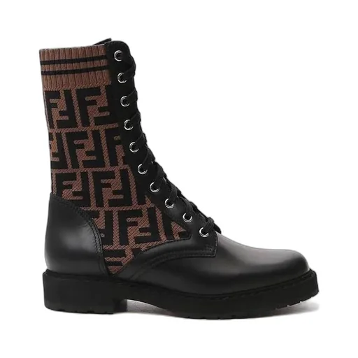 Black Leather Biker Boots With Stretch Fabric