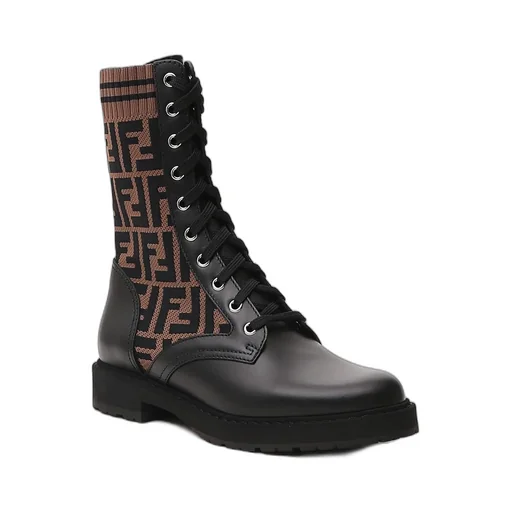 Black Leather Biker Boots With Stretch Fabric