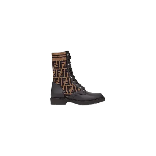 Black Leather Biker Boots With Stretch Fabric