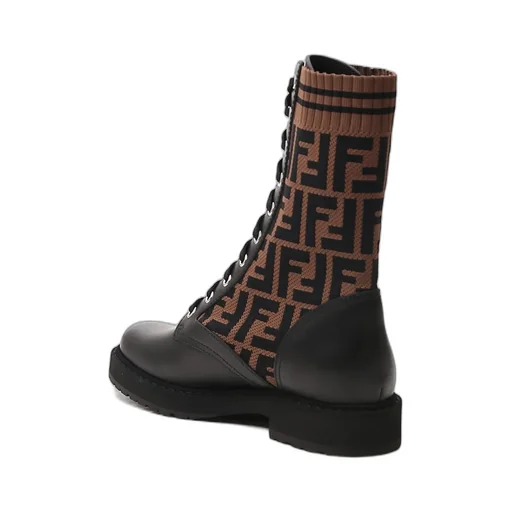 Black Leather Biker Boots With Stretch Fabric