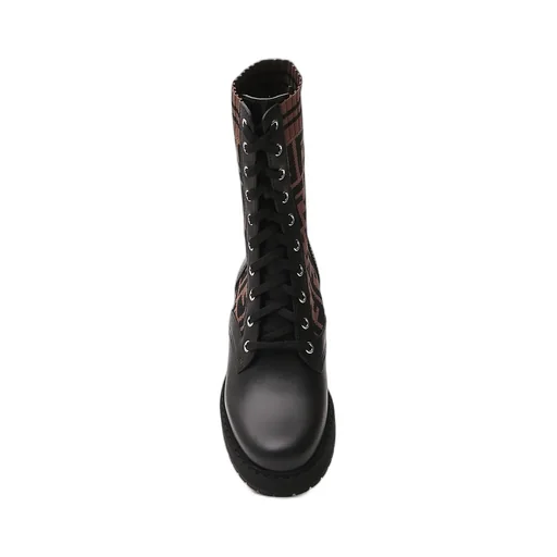 Black Leather Biker Boots With Stretch Fabric