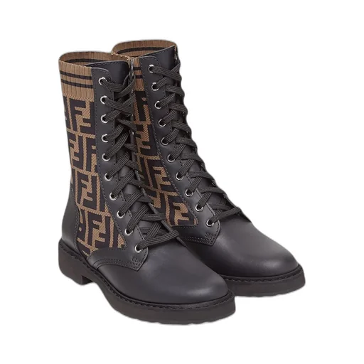 Black Leather Biker Boots With Stretch Fabric