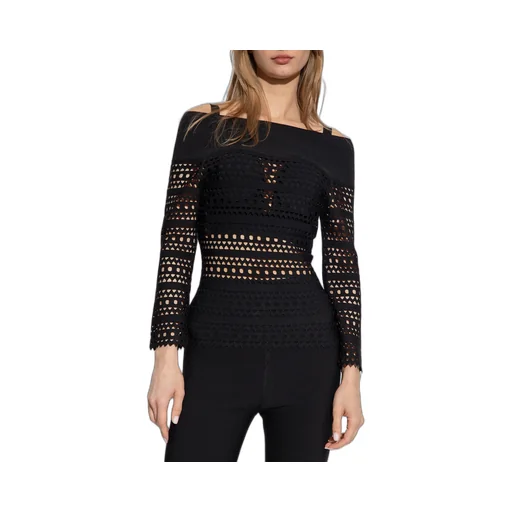 Open-Knit Off-Shoulder Longsleeved Top