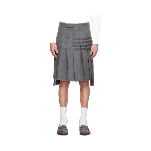 Knee-Length Pleated 4-Bar Striped Skirt
